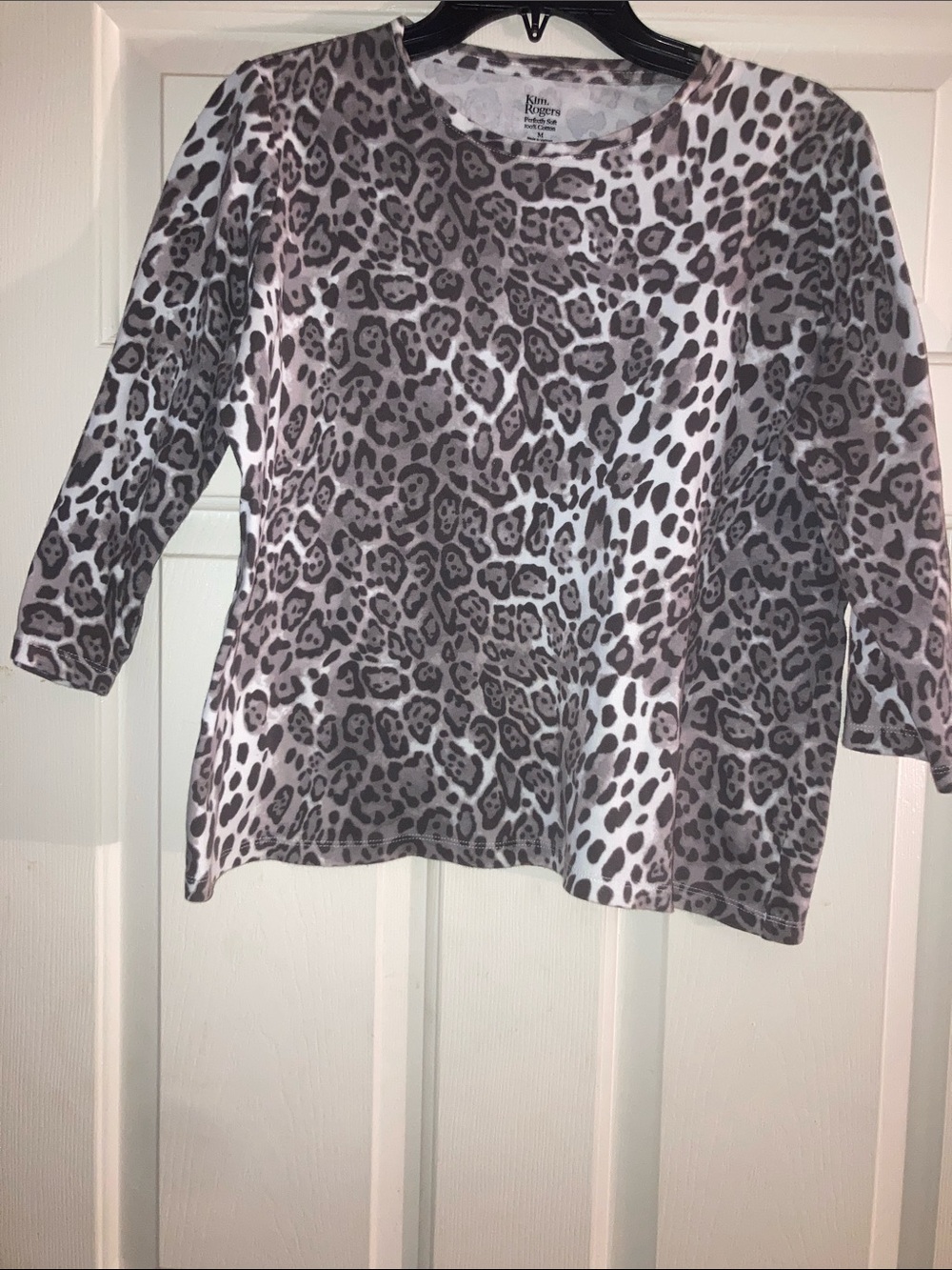 Kim Rogers Girls' Gray and White Leopard Print Long Sleeve Tee